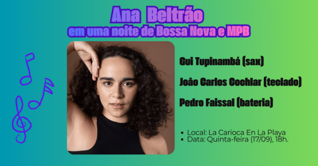 Ana Beltrão em uma noite de Bossa Nova e MPB (foto do evento)