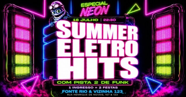 Festa SUMMER ELETROHITS - NEON LIGHTS | 2 PISTAS: Eletrohits na Pista 1 e Funk na Pista 2! (foto do evento)